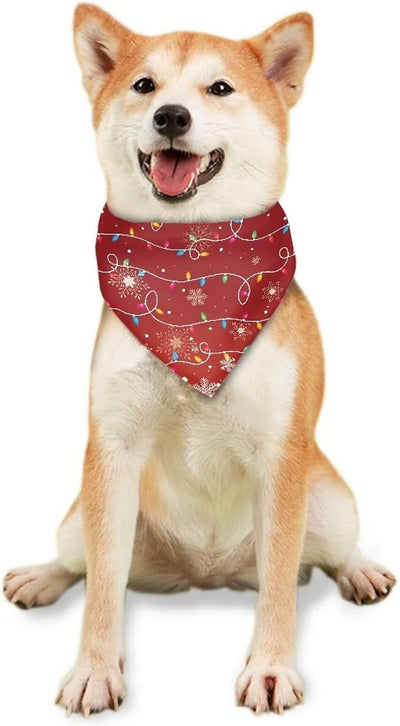 KEIAHUAN Christmas Lights Dog Bandanas Holiday Soft Bibs Adjustable Triangle Bandana Washable Reversible Handkerchief for Pet Cat and Dog