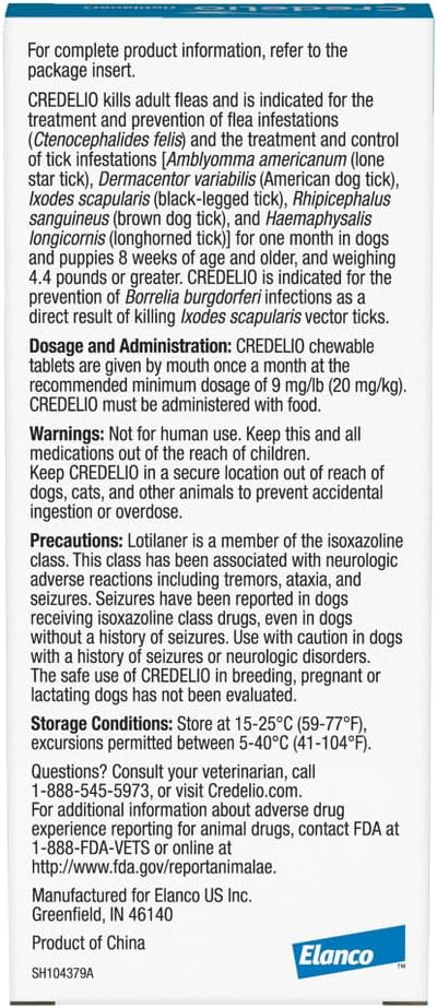 Credelio Quattro / Credelio Quattro-CA1 Dog Flea & Tick Treatment + Heartworm & Parasite Coverage, 50.1-100 lbs (1 Chewable Tablet)