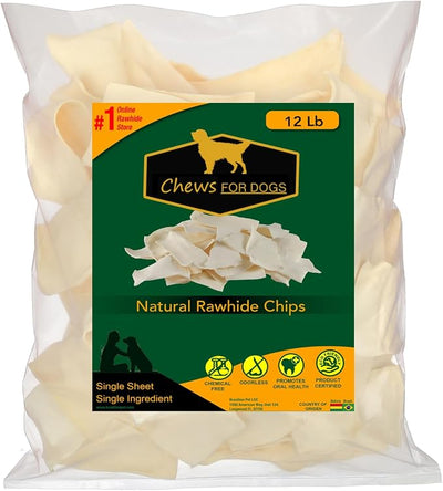 Chews for Dogs Premium Rawhide Chips – Natural Long Lasting Treats (12 Pounds)
