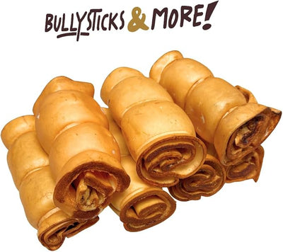 BULLYSTICKS & MORE 5-6" Beef Cheek Rolls for Dogs (Peanut Butter- 3 Count) - Beef Cheek Bones for Dogs - Dog Parents Choice - Premium No Hide Rolls