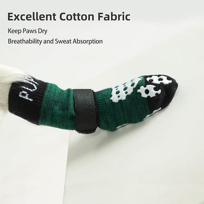 PUPTECK Anti-Slip Dog Socks with Double Sides Grips for Small Medium Large Dogs Hardwood Floors Prevents Licking, Dog Shoes for Hot Pavement Traction Control for Senior Dogs, Dark Green, M