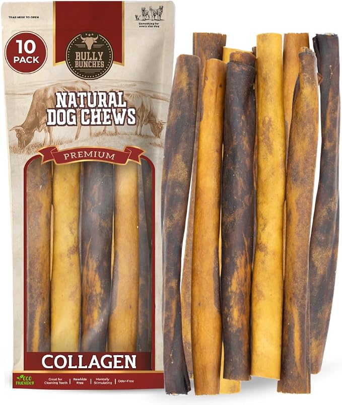 Bully Bunches Premium (12" Collagen - 10 Pack) Beef Chews for Dogs – All-Natural, Long-Lasting Dental Treats, Protein-Rich, Grain-Free, Healthy Digestive Support for Dogs