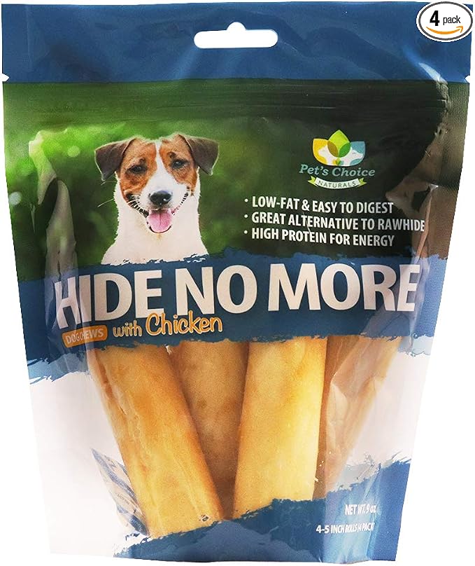Pet’s Choice Pharmaceuticals HideNoMore, Rawhide Free Chicken Chew Treats for Dogs, 4-5" 4 ct