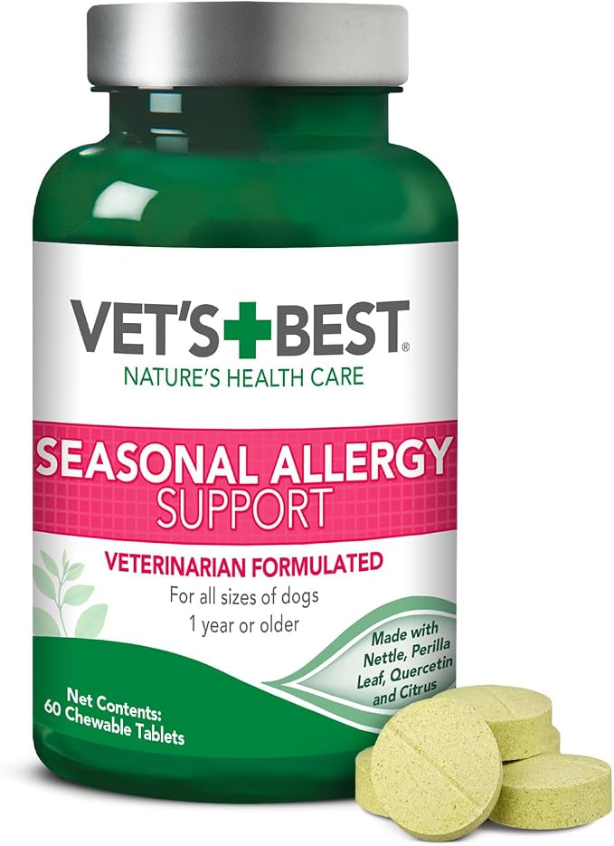 Vet’s Best Dog Allergy Chews, Seasonal Allergy Chews for Dogs, Dog Itching Skin Relief Chews, Anti Itch for Dogs, 60 Chewable Tablets