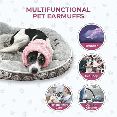 Dog Ear Muffs Noise Protection - Soft Calming Hood for Anxiety Relief, Fireworks, Thunder, Grooming & Vet Visits - Elastic Headband & Comfortable Neck Warmer for Travel (Pink, Small)