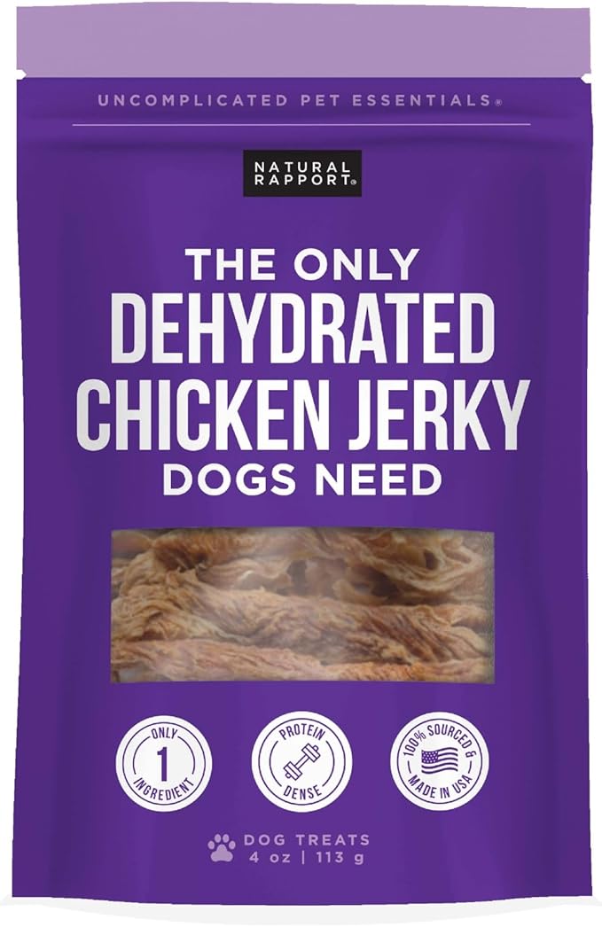 Natural Rapport Chicken Jerky Dog Treats - Single Ingredient Chicken Breast, 80% Protein, Training Treats for Small & Large Dogs (4 oz) (15+ Treats)