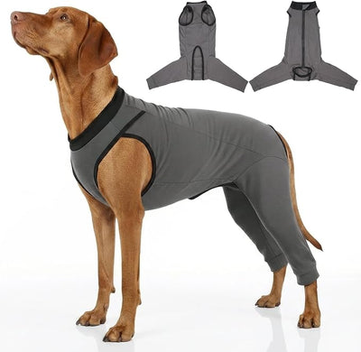 Potty-Friendly Dog Rear Leg Sleeve to Stop Lick, Dog Surgery Recovery Suit with Back Leg to Prevent Licking, Spay Suit for Female, Large Dogs Shirt After Surgery, Pant & Wound Cover Bodysuit, Gray XXL