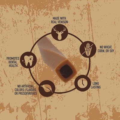 Rewardables Wild Chews Venison Recipe, Made with Real Venison, Limited Ingredient, Long Lasting Chews for Large Dogs, 6 Count