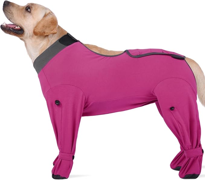 ROZKITCH Dog Recovery Suit for Abdominal Wounds & Post-Surgery, Full Coverage Bodysuit, Anti-Licking Shedding & Wound Protection, e-Collar Alternative for Extra Large Breed Dogs Rosered 4XL