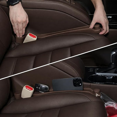 Car Seat Gap Filler Set of 2, 3IN1 Seat Side Gap Filler Plug with Storage Slot & Hook Function, Soft Foam Universal Fit Car SUV Truck Fill Gap Between Seats Console Organizer（Narrow Dark brown）