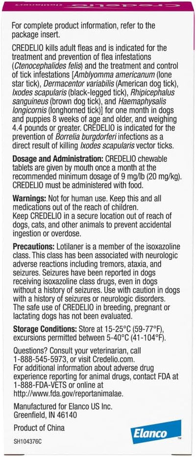 Credelio Quattro / Credelio Quattro-CA1 Dog Flea & Tick Treatment + Heartworm & Parasite Coverage, 6.1-12 lbs (6 Chewable Tablets)