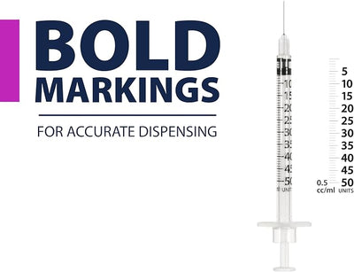 Easy Touch U-100 Pet Insulin Syringes for Dogs & Cats – 28G 0.5cc 1/2" Needle, Half-Unit Markings for Precise Dosing, Compatible with U-100 Insulin, Box of 100