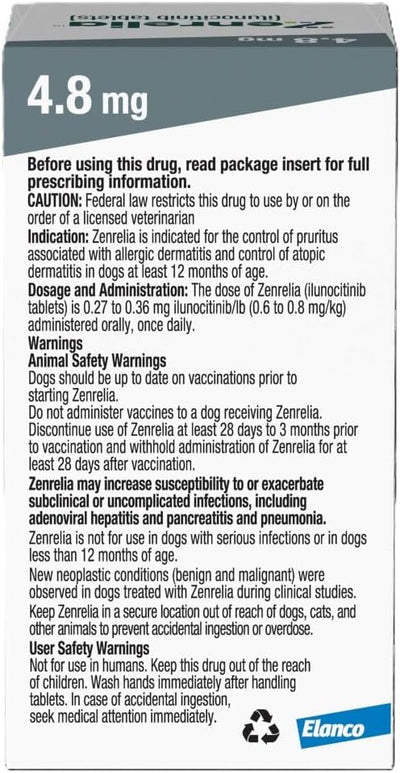Zenrelia (ilunocitinib Tablets) | Once Daily Prescription Itch Relief for Dogs | 4.8 mg (90 Count)