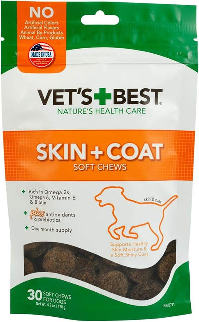Vet's Best Skin & Coat Dog Supplements - Formulated with Vitamin E and Biotin to Maintain Dogs Healthy Skin and Coat - 30 Soft Chews
