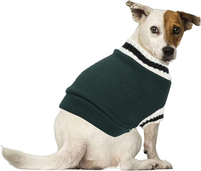 Pet Warm Coat, V Neck Striped College Uniform Pet Knitting Flocking Clothes Vest for Puppy Small Medium Dogs Autumn and Winter Apparel