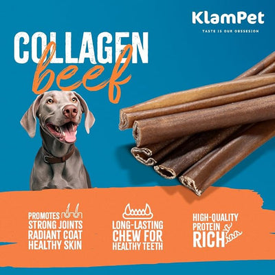 Collagen Sticks for Dogs – 6 Inch (15 Pack) Natural Single-Ingredient Beef Chews – Long-Lasting & Fully Digestible – Supports Dental & Joint Health