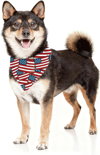 American Flag Dog Bandana, Patriotic Pet Triangle Scarf for 4th of July Independence Day Party Outfit, Stars and Stripes Neckerchief for Small Medium Dogs, Puppy Gift