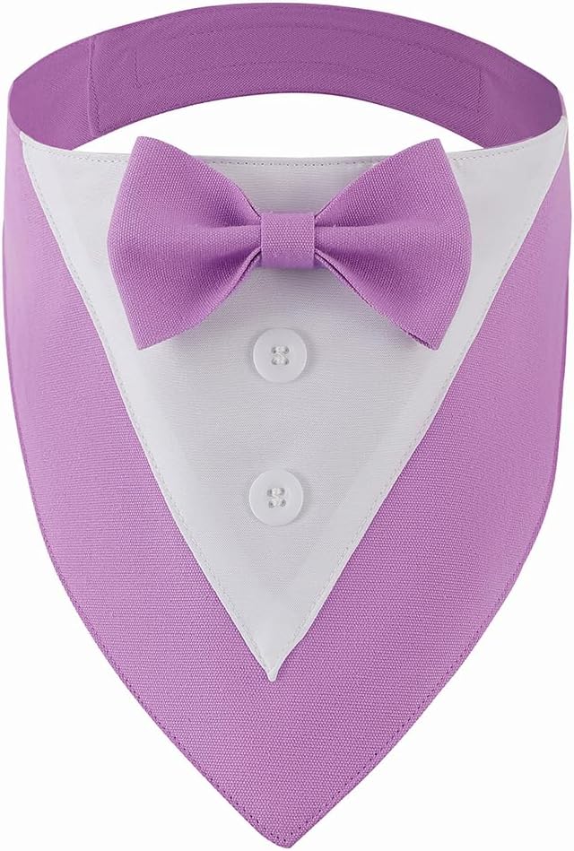Tuxedo Dog Collar for Wedding Engagement and Birthday, Formal Dog Bandana Collar Costume with Bow Tie and Adjustable Buckle,Suitable for Small Medium Large Dog. (Purple, S)