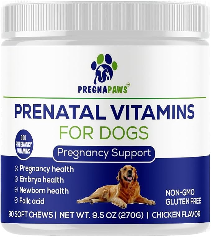 Dog Prenatal Vitamins - Supports Healthy Pregnancy, Puppy Development & Lactation - Rich in Folic Acid, Iron & Calcium - Advanced Prenatal Supplement for Pregnant and Nursing Dogs - 90 Soft Chews
