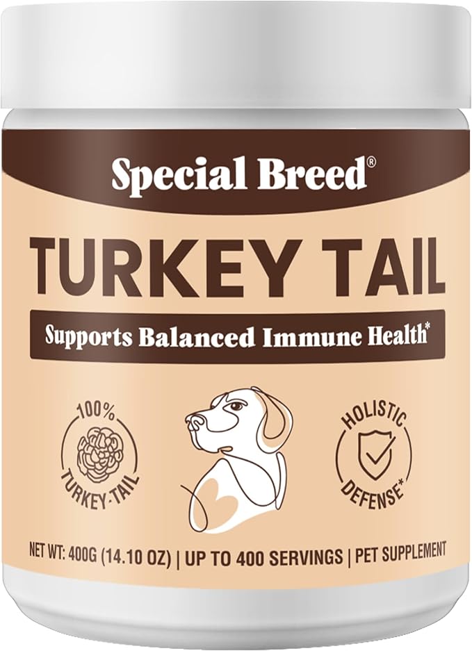 Organic Turkey Tail Mushroom for Dogs and Cats, Immune Support with Beta Glucans and Polysaccharides, Digestive and Respiratory Health, Pure Mushroom Powder, No Fillers, 400 ct