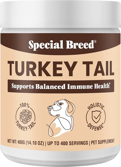 Organic Turkey Tail Mushroom for Dogs and Cats, Immune Support with Beta Glucans and Polysaccharides, Digestive and Respiratory Health, Pure Mushroom Powder, No Fillers, 400 ct