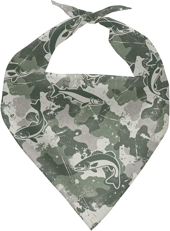 KEIAHUAN Fish Camo Hunting Dog Bandana Handkerchiefs Scarfs Triangle Bibs Washable Double Reversible Kerchief Scarf Adjustable Accessories for Small to Large Dog Puppy Cat