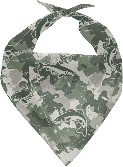 KEIAHUAN Fish Camo Hunting Dog Bandana Handkerchiefs Scarfs Triangle Bibs Washable Double Reversible Kerchief Scarf Adjustable Accessories for Small to Large Dog Puppy Cat