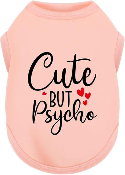 Stylish Dog Clothes: Expressive Cotton Puppy Shirt Vest for Small and Medium Dogs, Featuring 'Cute but Psycho' Slogan Print - Perfect for Showing Off Your Pet's Unique Style! Light Pink XL