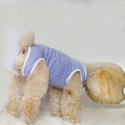 Dog’s Recovery Suit Post Surgery Shirt for Puppy, Wound Protective Clothes for Little Animals(Blue White Plaid-l)