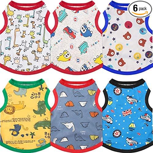 Geyoga 6-Piece Dog Shirts - Cute Printed Cotton Pet Shirts & Sweatshirts for Dogs (M)