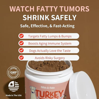 Fifth & Fido Turkey Tail Mushroom for Dogs - Lipoma Treatment for Dogs - Mushroom Supplement for Lumps & Bumps with Probiotics & Immune Support - Dog Food Topper Made in USA, 30 Servings (Blueberry)