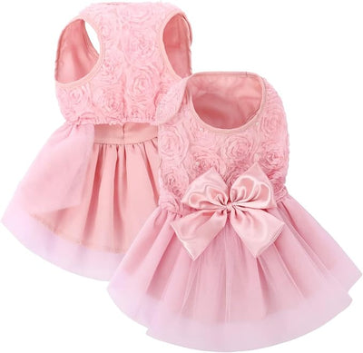 ASENKU Dog Dress Pet Wedding Dress Princess Lace Puppy Birthday Party Outfit Formal Apparel Girl for Small Medium Dogs Cats (Large, Pink)