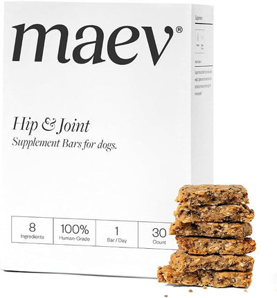 Maev Hip & Joint Supplement Bars for Dogs, with Glucosamine, 30 Count | Human-Grade, Vet-Formulated Chews with Chondroitin | Natural Mobility Support | Made in USA