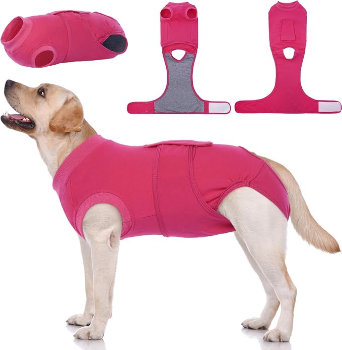Kuoser Dog Surgery Suit Female Spay, Dog Recovery Suit Male Neuter, Pet Clothes Onesie for Surgery Anti Licking Abdominal Wounds Puppy Surgical Recovery Bodysuit Shirt, Substitute E-Collar & Cone