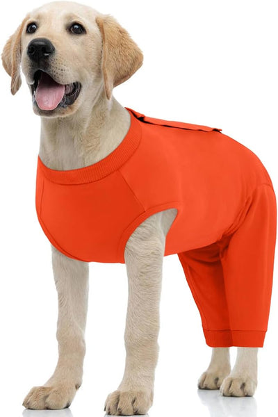 Kuoser Dog Recovery Suit with Anti Licking Rear Leg Sleeve, Orange M | Abdominal Dog Surgical Suit with Pants Cover Protect Wounds, Dogs Elbow Protector Soft Pet Surgery Onesie Cone Alternative