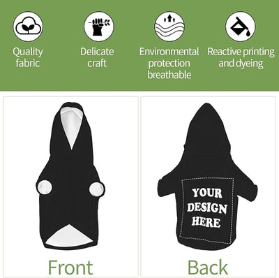 Dog Clothes, Custom Dog Hooded Sweatshirt, Personalized Pet Costume Robe Shirt with Text/Image/Club Name/Pet Shop Logo for Small Medium Large Dogs and Cats, Black, M