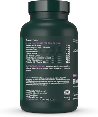 VetriScience Bladder Health Chewable Tablets, Bladder Strength Urinary Tract Supplement for Dogs, Reduce Urine Leakage and Overactive Bladder, with Soy Protein and Saw Palmetto, Smoke, 90 Count