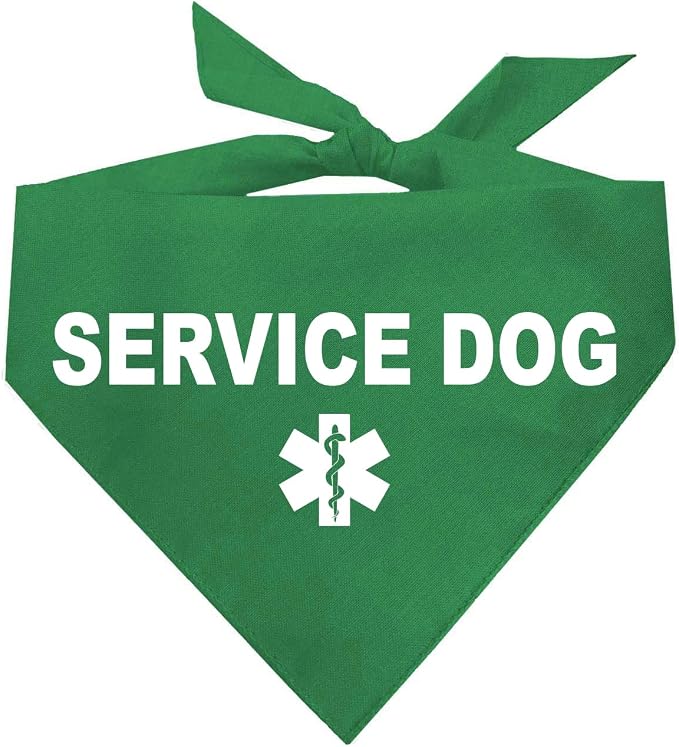Service Dog Dog Bandana | 100% Cotton Adjustable Triangle |Service Dog | Working Animal | Assistance |Green, One Size (307)