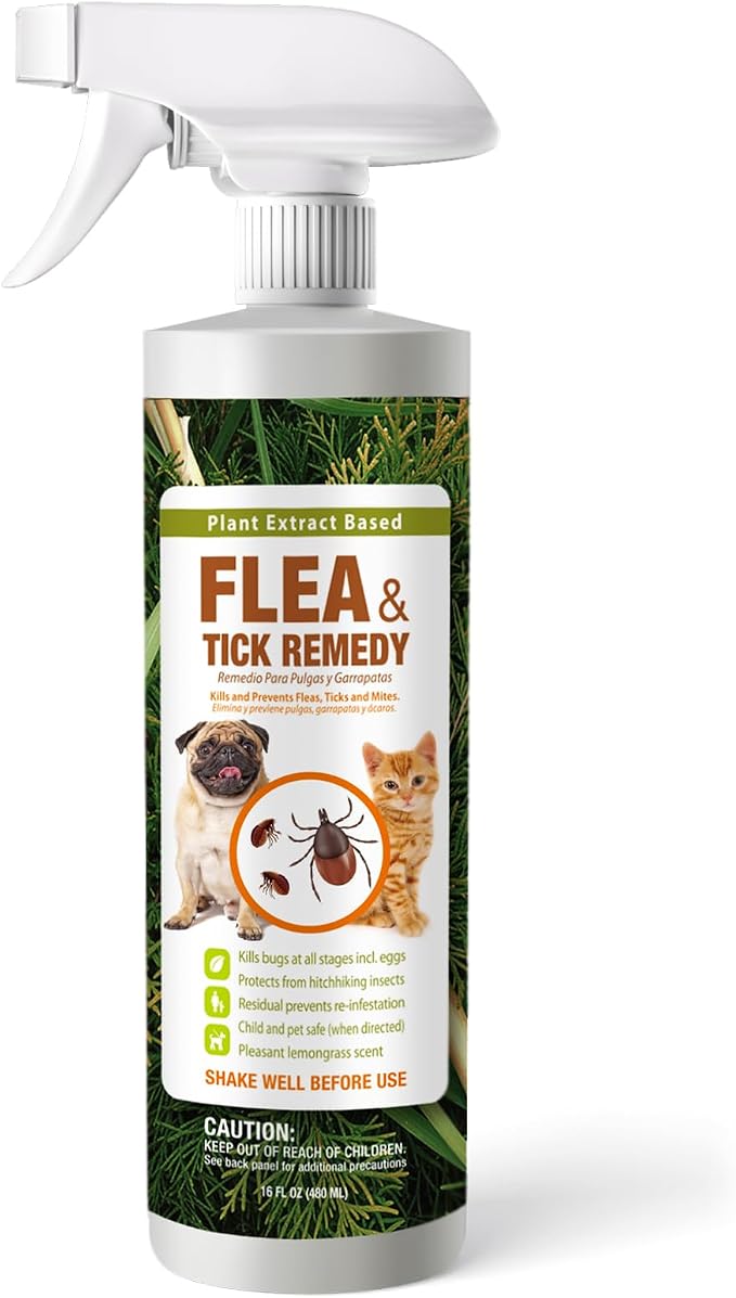 EcoVenger Flea & Tick Removal Spray 16oz for Dogs and Cats | Fleas, Mites, Ticks & Mosquitoes, Eliminates+ Repels+ Housekeeping, Indoors/Outdoors, Plant-Based Formula