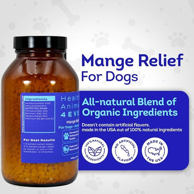 HA4E - Mange Relief for Dogs - Treatment for Itchiness, Scabs, & Hair Loss Caused by Mites - All-Natural, Homeopathic, Non-GMO, Organic, Preservative & Chemical Free, Tablets, Kennel Size