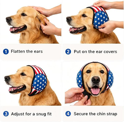Dog Ear Muffs Noise Protection American Flag Patriotic Pet Covers Waterproof Swim Ear Protector Elastic Soft Snoods for Dogs Anxiety Relief Grooming for 4th of July (L)