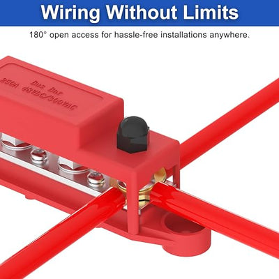 Upgraded Bus Bar 250A 12V Power Distribution Block with 5/16" (M8) 4-Posts Terminals Block with Cover for Automotive, Marine, Battery System (Black & Red)