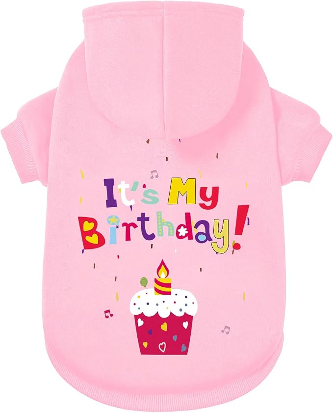 Dog Sweater Dog Hoodie Cold Weather Coat Hooded Sweatshirt for Puppies,Cats, Small Medium Large Dogs (Pink(It's My Birthday), Large)
