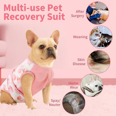 Soft Recovery Suit for Female/Male Dog Cat After Spay/Neuter Surgery, Bandana Set Included, E-Collar Cone Alternative Anti Licking Abdominal Wounds, Small Dogs Full Body Onesie, Pet Onesies Bodysuit