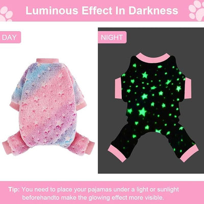 Sebaoyu Dog Pajamas for Small Dogs, Glow in Dark Tie Dye Unicorn Sweater, Super Soft Velvet Material Chihuahua Yorkie Tiny Clothes Outfits(XX-Small,Star)