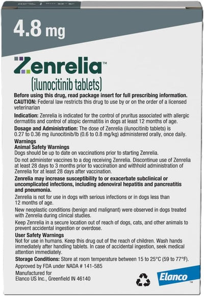 Zenrelia (ilunocitinib Tablets) | Once Daily Prescription Itch Relief for Dogs | 4.8 mg (30 Count)