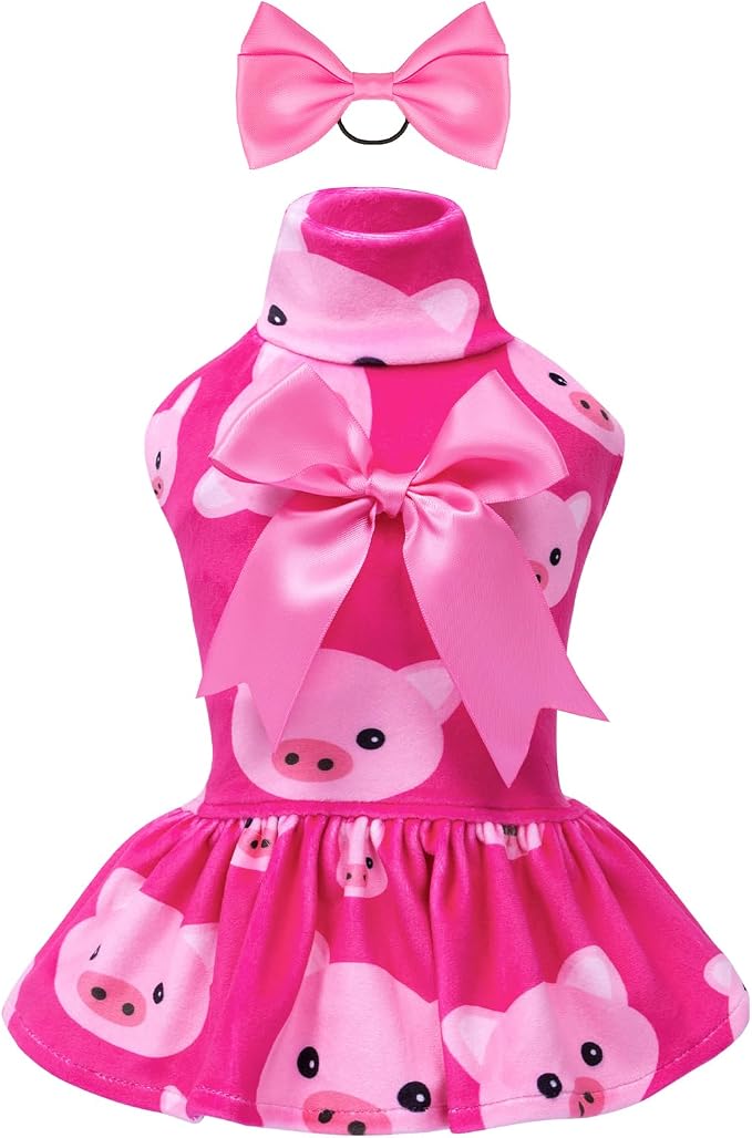 CuteBone Turtleneck Dog Velvet Dress Puppy Skirt Costume Pet Clothes Cat Apparel with Bow Hair Rope for Small Dogs CVD06S