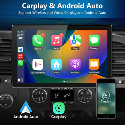 Junsun 11.5inch Car Radio Stereo for Chevy Chevrolet Silverado 2007-2013 Tahoe Equinox GMC Sierra Yukon with Android 13 CarPlay Android Auto Bluetooth FM Backup Camera【4Core+64GB】