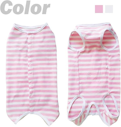 Dog Recovery Suit Post Surgery Shirt for Puppy, Wound Protective Clothes for Animals(Pink White Stripe-XL)