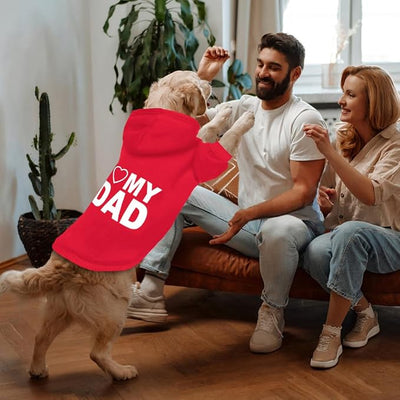 Dog Sweater Dog Hoodie Cold Weather Coat Hooded Sweatshirt for Puppies,Cats, Small Medium Large Dogs (Red(I Love My Dad), Large/X-Large)